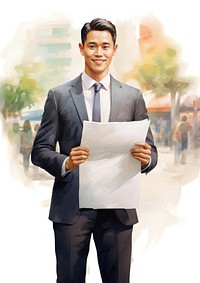 Asian businessman standing portrait holding.