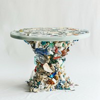 Table made from plastic furniture tabletop art.