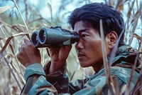 Man using Binoculars photo photography military.