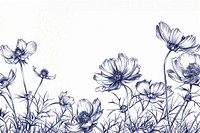 Vintage drawing chocolate cosmos flowers illustrated graphics pattern.