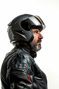 Biker side portrait helmet clothing apparel.
