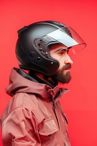 Biker side portrait helmet clothing apparel.