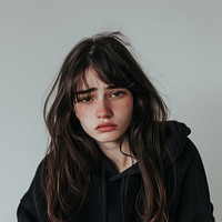 Teenage girl crying portrait photo face.