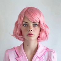 White woman hair pink hair person.