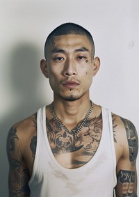Chinese gangster portrait tattoo photo.