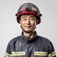 Korean firefighter smile fireman person helmet.