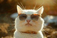 White Cat with Sunglasses sunglasses portrait outdoors.