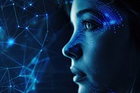 Futuristic computer face scan technology portrait science.