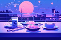 A japanese food purple table night.