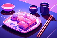 A japanese food purple chopsticks meal.