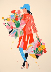 A woman holding a bouquet of flowers adult bag art.
