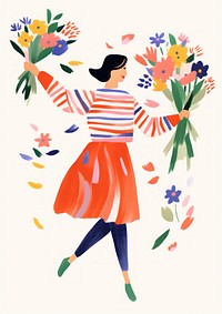 A woman holding a bouquet of flowers painting pattern art.