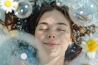Relaxed woman in bubble bathtub portrait adult photo.
