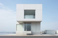 Architecture photo of cube minimal house in japan building city outdoors.