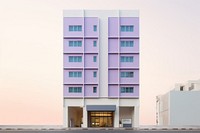 Indigo pastel color minimal cube hotel in singapore architecture building city.