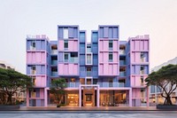 Indigo pastel color minimal cube hotel in singapore architecture building house.