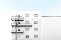 White minimal fire escape of hotel architecture building city.