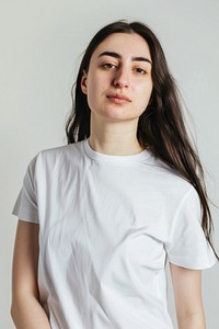 Female model portrait t-shirt blouse.