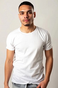 Male model t-shirt portrait sleeve.
