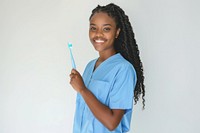 Woman holding toothbrush device person nurse.