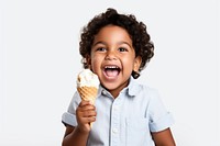 Indian kid eating ice cream happy dessert person.