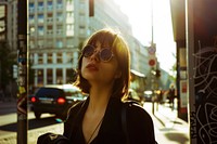 Woman travel at Berlin street sunglasses portrait adult.