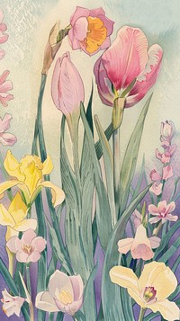 Spring flowers postcard illustrated painting graphics.
