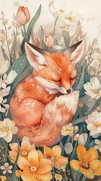 Cute baby fox postcard painting graphics wildlife.