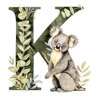 The letter K koala mammal plant.