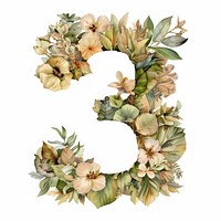 The letter number 3 wreath plant white background.