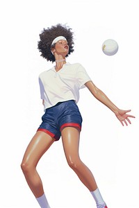 Person playing volleyball sports shorts white background.
