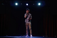Thai Man stand up comedy on the stage man microphone recreation.