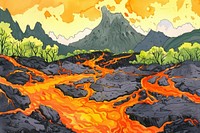 Volcanic lava river mountain outdoors eruption.