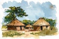 African huts architecture countryside outdoors.