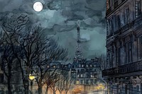 Eerie paris night city metropolis.