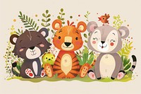 Cute group of wild animals vector illustrated graphics outdoors.