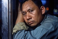 Thai taxi driver photography sad portrait.