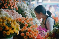 Flowers market blossom person plant.