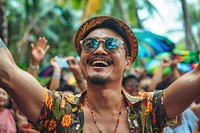 Thai man at a music festival happy accessories accessory.
