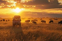 Safari transportation automobile livestock.