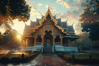 Thai temple architecture building outdoors.