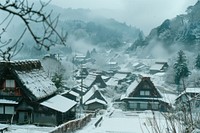 Countryside village in the valley landscape winter in Japan outdoors weather nature.