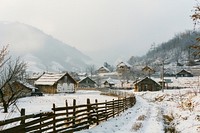 Countryside village in the valley landscape winter outdoors nature suburb.