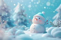 Cute winter background outdoors snowman cartoon.