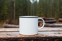 Enamel mug mockup vegetation porcelain beverage.