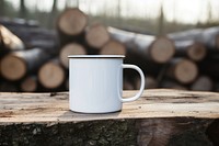 Enamel mug mockup beverage coffee drink.