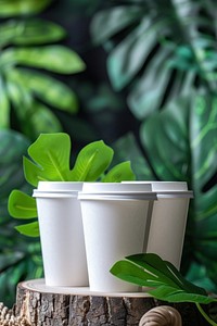 White paper cup mockup plant cookware leaf.