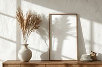 Blank framed photo mockup windowsill furniture painting.