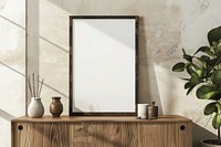 Blank framed photo mockup furniture indoors mirror.