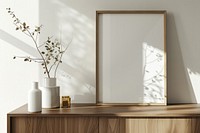 Blank framed photo mockup cabinet windowsill furniture.